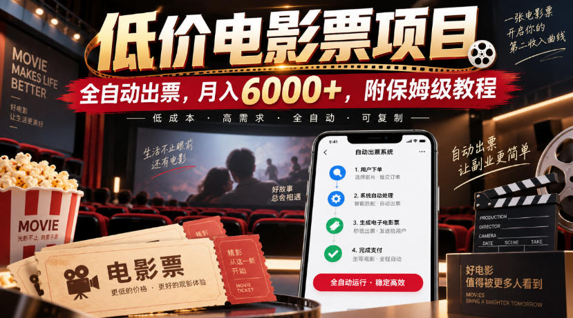 低价电影票项目，全自动出票，月入6000+，附保姆级教程【揭秘】-云创终点站