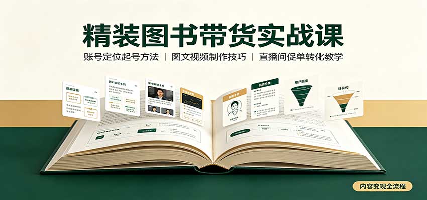 精装图书带货实战课：账号定位起号方法，图文视频制作，促单转化教学-云创终点站