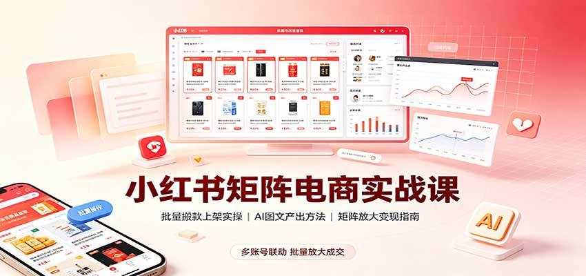 小红书矩阵电商实战课：批量搬款上架实操，AI图文产出，矩阵放大变现指南-云创终点站