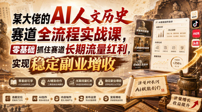 某大佬的AI人文历史赛道全流程实战课，零基础抓住赛道长期流量红利，实现稳定副业增收(更新)-云创终点站