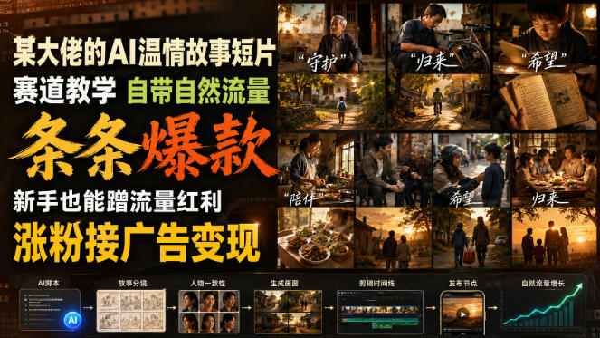 某大佬的AI温情故事短片赛道教学，自带自然流量，条条爆款，新手也能蹭流量红利，涨粉接广告变现(更新)-云创终点站