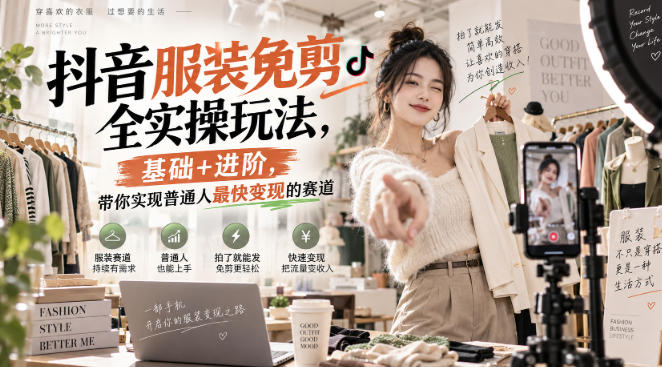 抖音服装免剪全实操玩法，基础+进阶，带你实现普通人最快变现的赛道-云创终点站