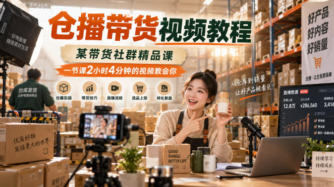 仓播带货视频教程，某带货社群精品课，一节课2小时4分钟的视频教会你-云创终点站
