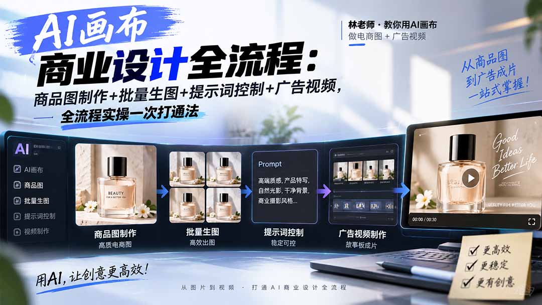 AI画布商业设计全流程:商品图制作+批量生图+提示词控制+广告视频,全流程实操一次打通法-云创终点站